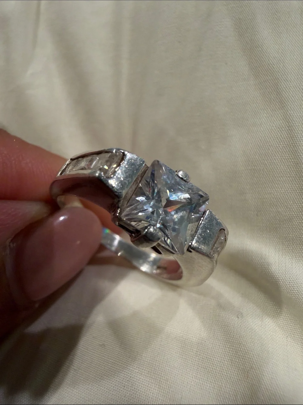 925 Silver-Princess Cut Cubic Zirconia Ring - Clear